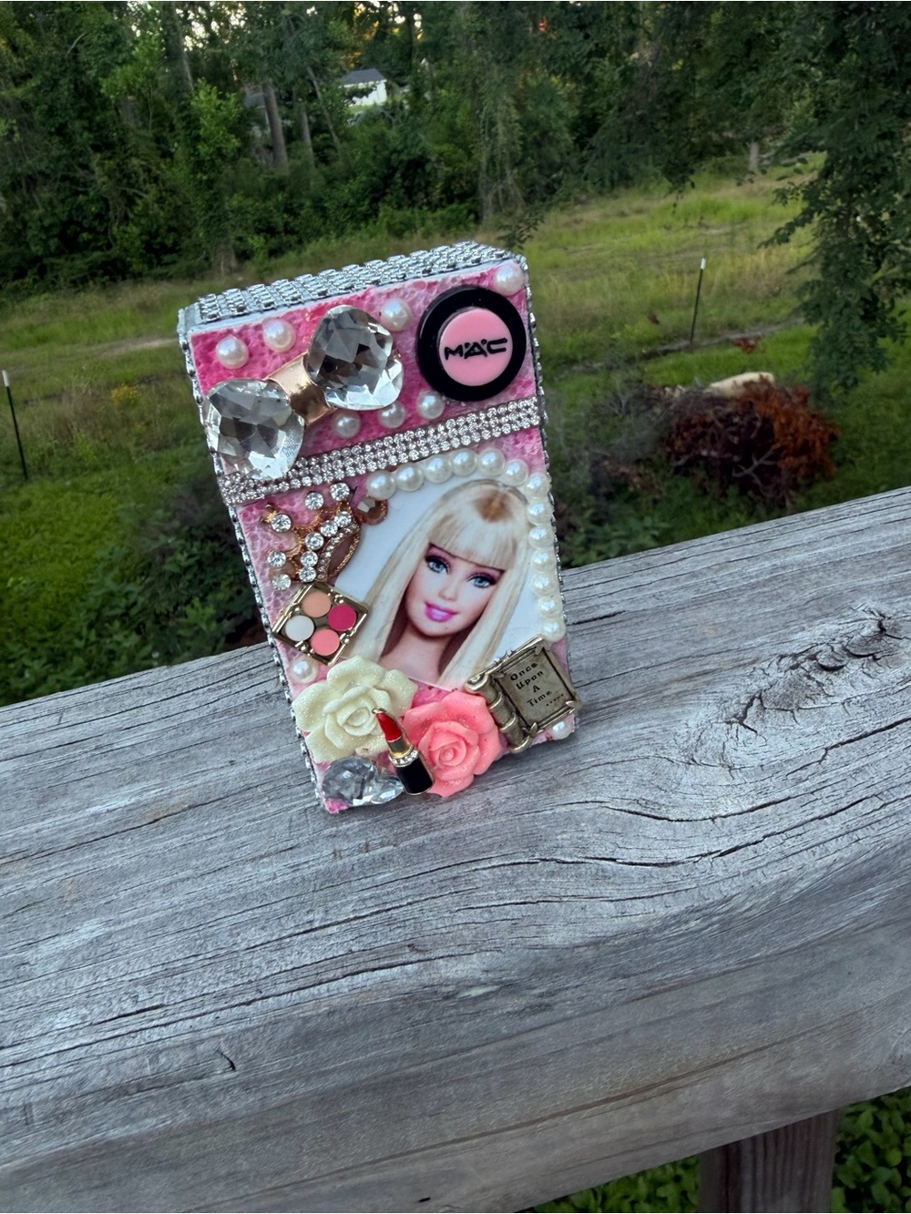 MAC Cosmetics Pink Rhinestone Barbie Decorative Phone Case with Pearls